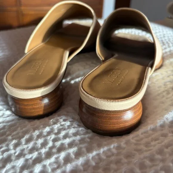 M.Gemi Made in Italy Leather Slide Sandals 42 Beige Square Toe Block Heel Mule - Picture 7 of 10